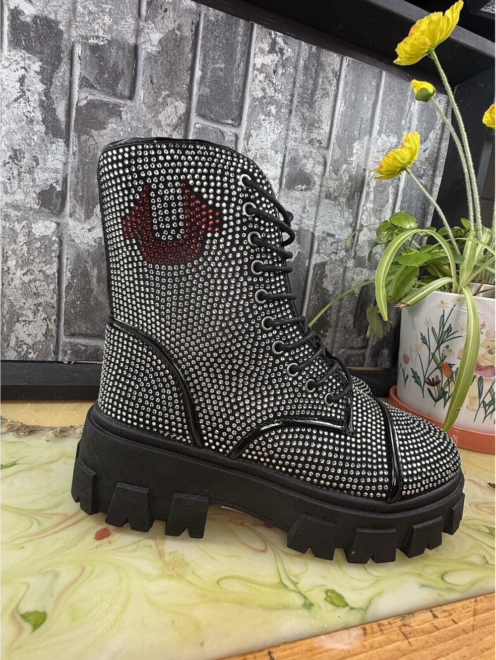 True Religion GEE Studded Combat Ankle Boots Lace-Up Zip Platform Logo 7 - Picture 10 of 15